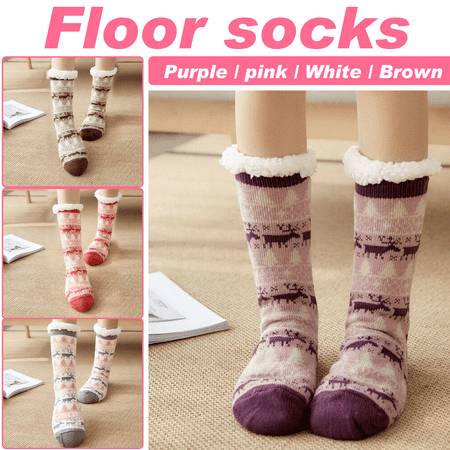 

Women s Winter Super Soft Warm Cozy Fuzzy Snowflake Deer Fleece-lined With Grippers Slipper Socks