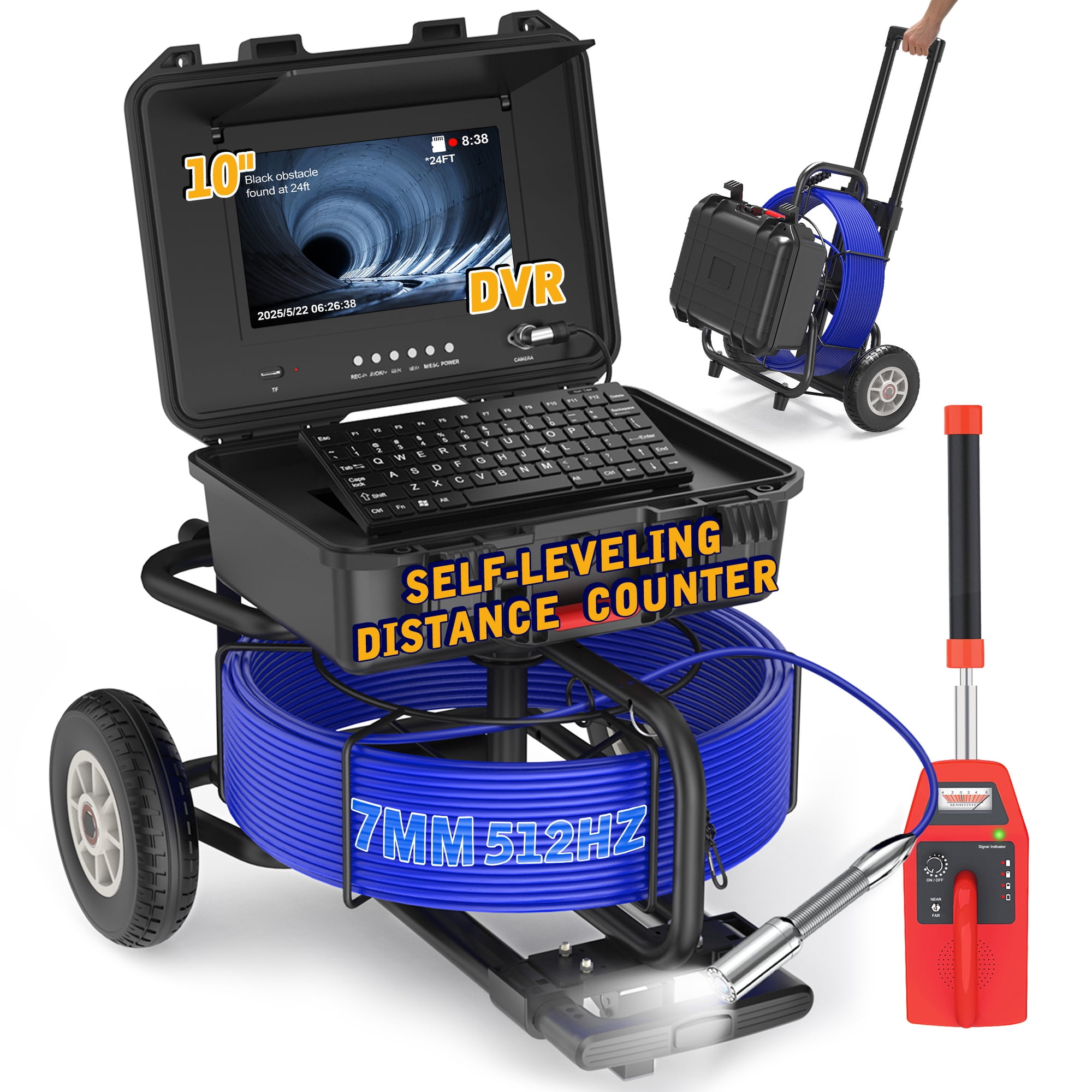 AENKYO Sewer Camera with Locator Self-Leveling Pipe Drain inspection Camera with 7 Color Screen 100ft & DVR Record for Plumbers
