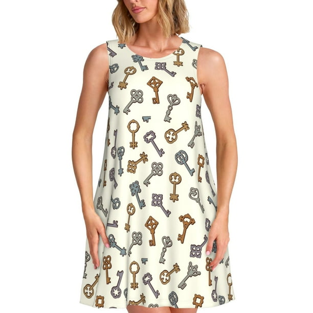 Balery Keys1 Vestidos de verano para mujer con estampado: vestido holgado sin mangas, vestido playero informal y cómodo para días calurosos.