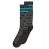 Perry Ellis Mens Geometric W/Stripe Midweight Socks, Black, 7-12