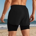 thumbnail image 6 of FINALGANG Mens Solid Color Two In One Athletic Shorts With Compression Liner Elastic Waist Drawstring Quick Dry Shorts For Gym Running Training Stylish Shorts, 6 of 6
