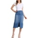 thumbnail image 2 of Falda de mezclilla de cintura alta con abertura frontal y bolsillos para mujer, falda midi de mezclilla lavada, color azul, 2 of 6