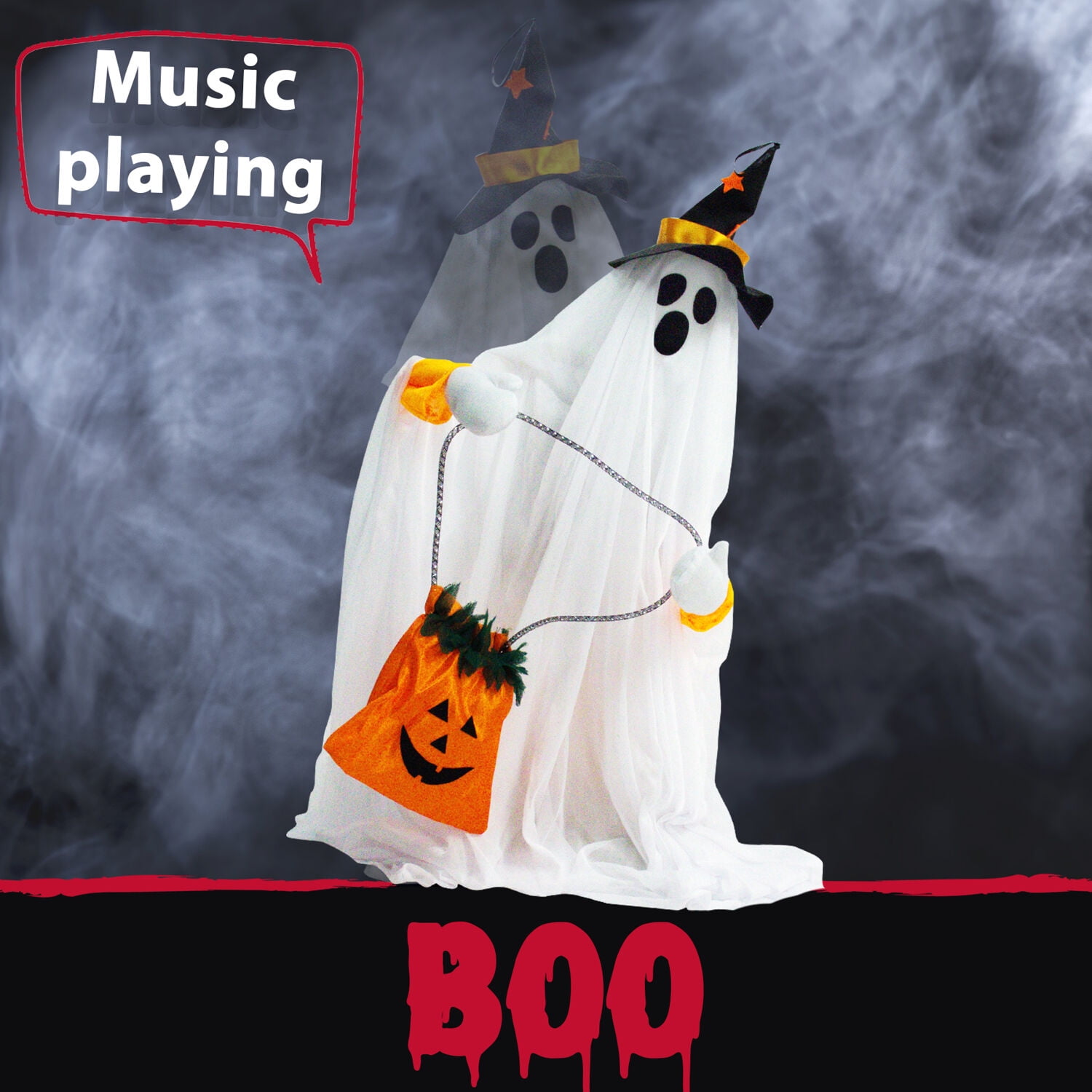 Haunted Hill Farm 35 in Animatronic Ghost Indoor/Covered Outdoor Halloween Decoration, HHGHST-2FLSA
