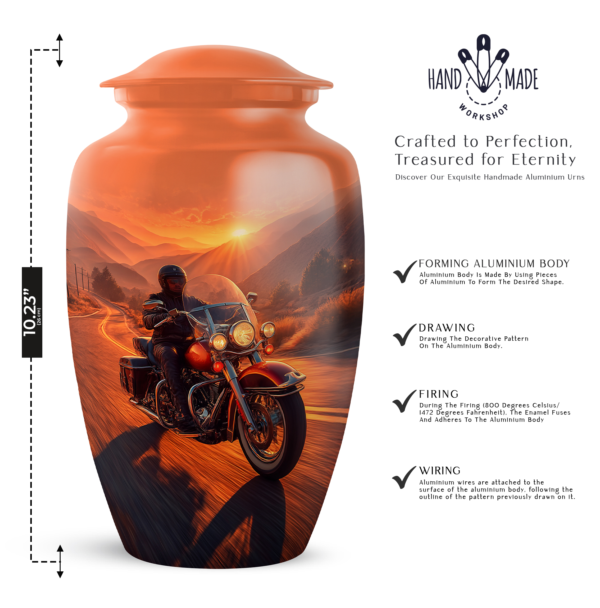 Motorcycle Urn For Human Ashes Adult Male/Female - Bike Urn for Ashes Keepsake, Small Urns for Human Ashes - Cremation Urns For Home - 10inch, Large Size with Velvet Bag - 1pcs