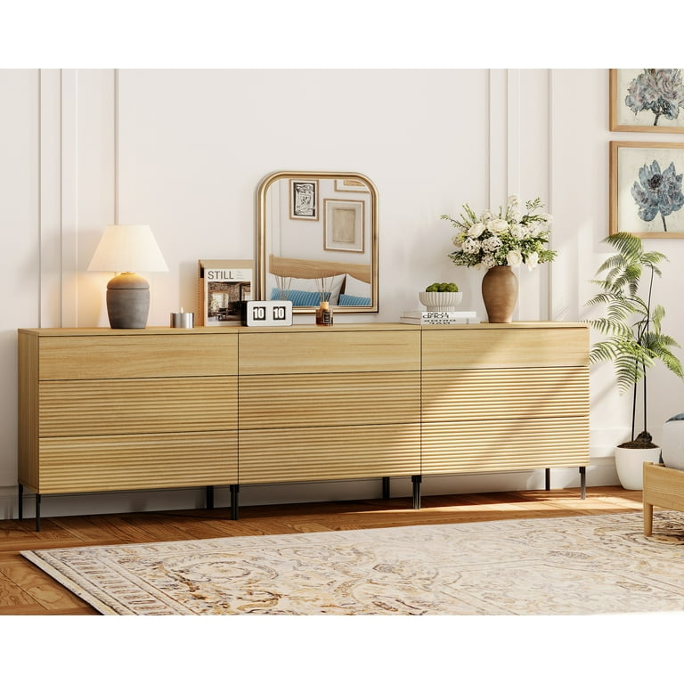 3 Drawer Dresser Set of 3 for Bedroom, Minimalist Chest of Drawers with Storage, 9 Drawer Dresser with Reeded Design, Wooden Modern Dresser for Living