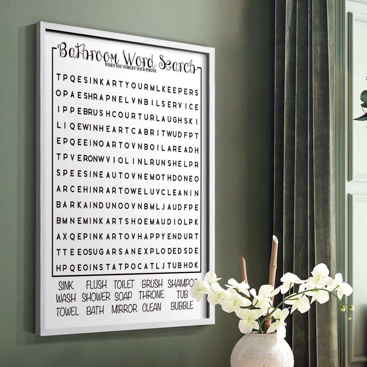 Bath Word Search in Paper Solid Wood 8 x 10 Framed Print