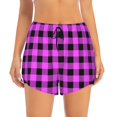 thumbnail image 2 of Balery Purple Black Buffalo Plaid Pantalones cortos deportivos para mujer con forro y dos bolsillos, elásticos, para entrenamiento, gimnasio, yoga-Medium, 2 of 7