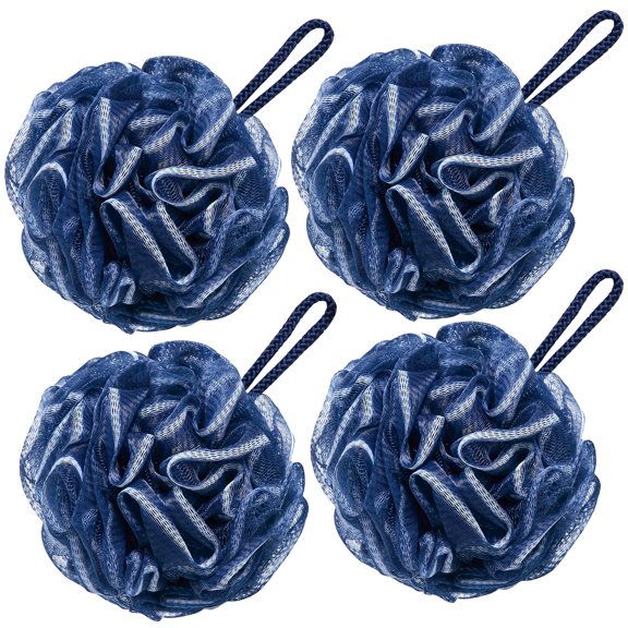 Bath Loofah Large 80g Shower Sponge Body Scrubber Mesh Pouf for Men and Women, Set of 4 (Navy Blue)