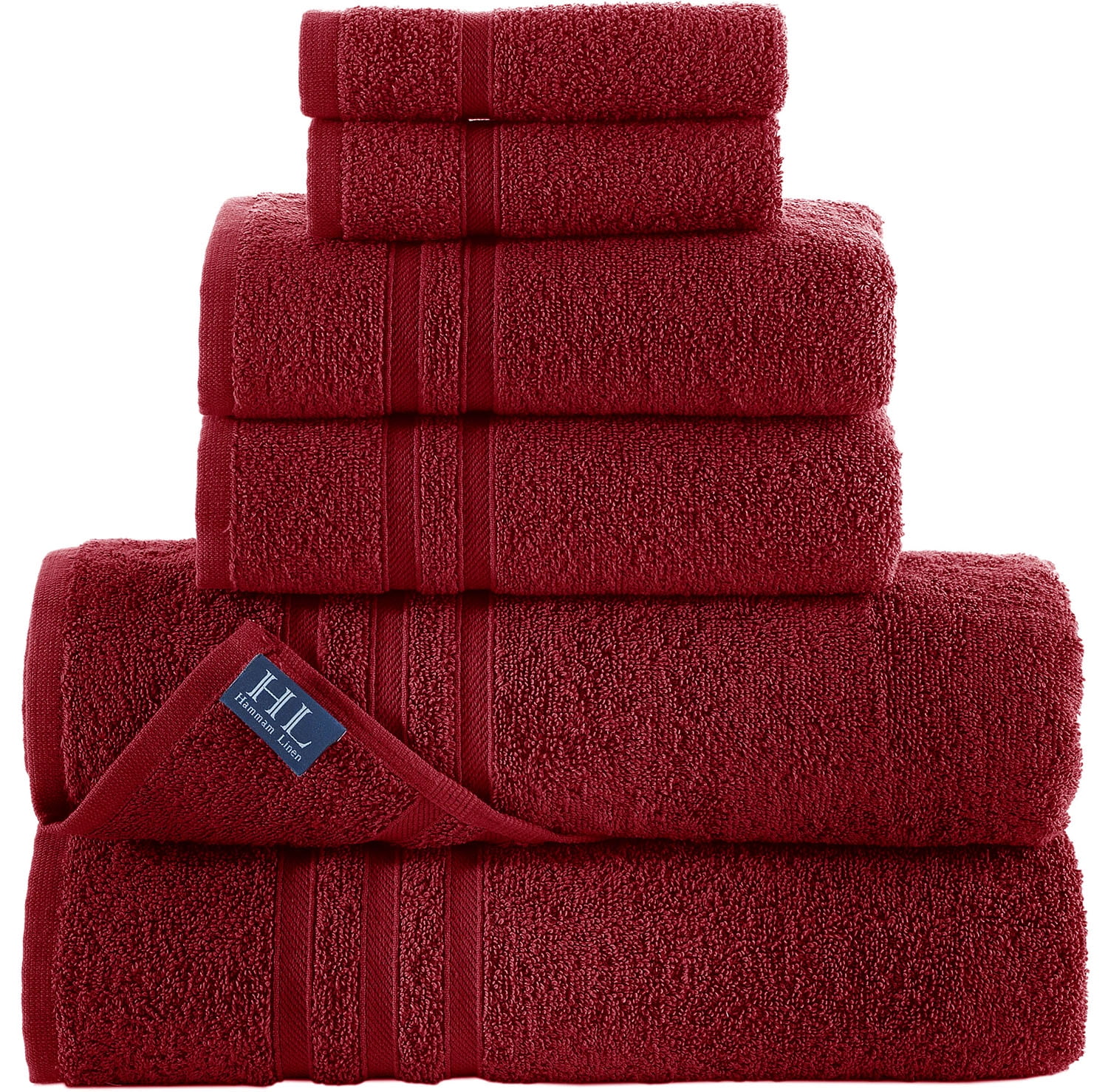 Hammam Linen Burgundy 6 Pack Bath Linen Sets for Bathroom Original