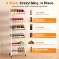 thumbnail image 5 of 6 Tier Slim Storage Cart with Wheels, 10" D Rolling Storage Cart for Small Space, Metal Narrow Spice Cabinet Mobile Shelving Unit Organizer with Handle for Kitchen, Laundry - White, 5 of 15