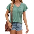 thumbnail image 2 of UVN V Neck T Shirt for Women Summer Pleated Blouse Casual Ruffle Short Sleeve Shirt Flowy Tunic Tops, 2 of 8