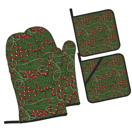 

Fotbe Red Snake for 4Pcs Oven Mitts and Pot Holders 500℉ Heat Resistant Oven Mitts Non-Slip Silicone Surface Safe for Baking Cooking BBQ