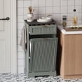 thumbnail image 7 of 13 Gallons Tilt Out Trash Can Cabinet, Wooden Fluted Trash Garbage Can Cabinet with Drawers, Hidden Laundry Hamper with Hooks for Kitchen Living Room, Green, 7 of 7