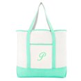 thumbnail image 2 of DALIX Monogram Tote Bag For Women's Personalized Open Top Mint Green Letter P, 2 of 8