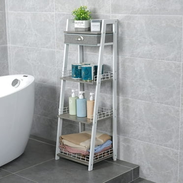 Elegant 4-Tier Ladder Shelf with Drawer - Bathroom Storage Solution - Versatile Organizer for Home and Office