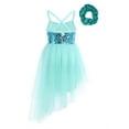 thumbnail image 2 of Raenseen Girls Kids Sleeveless Shiny Sequins Dance Leotard Dresses with Hair Tie Lyrical Latin Mint Green L, 2 of 7