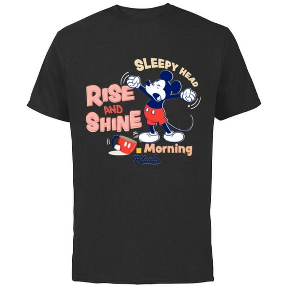 Disney Mickey Mouse Rise and Shine Morning Rituals - Short Sleeve Cotton T-Shirt for Adults - Customized-Black