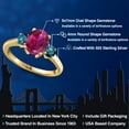 thumbnail image 2 of Gem Stone King 18K Yellow Gold Plated Silver Red Created Ruby and Blue Diamond Engagement Ring for Women | 2.54 Cttw | Oval 9X7MM | Gemstone July Birthstone | Size 8, 2 of 6