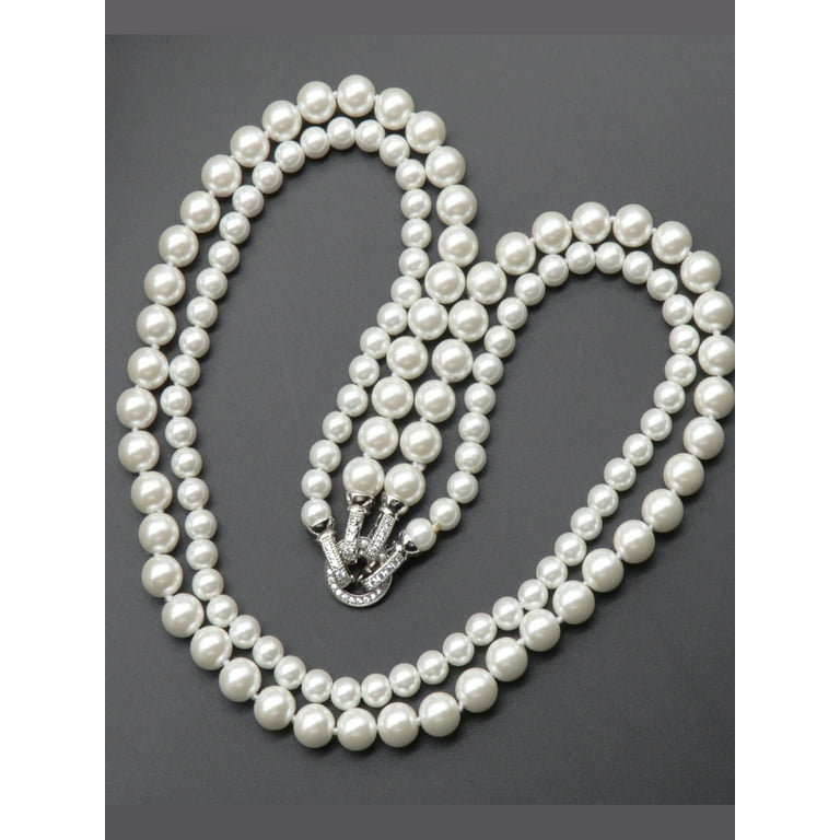 Illusion 30 inch Pearl Necklace - Multi-Strand Bridesmaid Jewelry in Freshwater White Color