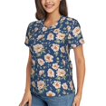 thumbnail image 2 of Vsdgher Flower Women Shirts V Neck Short Sleeve Tops T-Shirt Basic Tees, S to 3XLXX-Large, 2 of 5