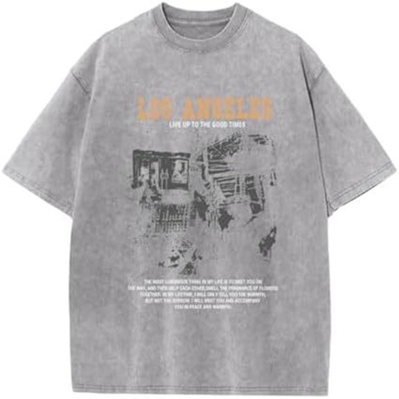 Men's Washed Graphic T Shirt Streetwear Casual Tee Loose Fit Fashion Top Clothes