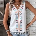 thumbnail image 2 of qolati Boho Tank Top for Women Ethnic Embroidered Patchwork V Neck Loose Fit Sleeveless Summer Tops Dressy Casual Beach Vacation Blouses Shirts White XXL, 2 of 6