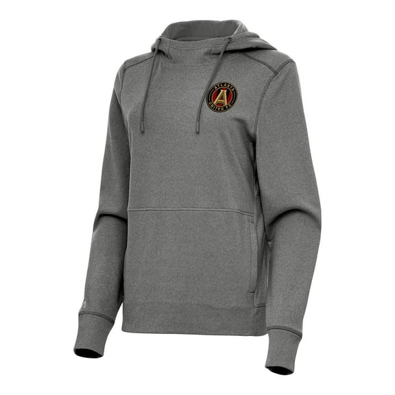 Women's Antigua Heather Black Atlanta United FC Justice Pullover Hoodie