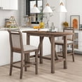 thumbnail image 1 of Mesa de comedor de la hoja de la altura del contador de madera de 3 piezas con 2 sillas de comedor tapizadas para un lugar pequeño, 1 of 5