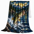 thumbnail image 2 of Water Now Bass Fishing Lake Sunset Wilderness, Peaceful Mountain Lake Scene, Warm Flannel Blanket for Cabin and Lodge, Outdoor Lovers person's Day Gift, Artistic Home Decor, 2 of 9