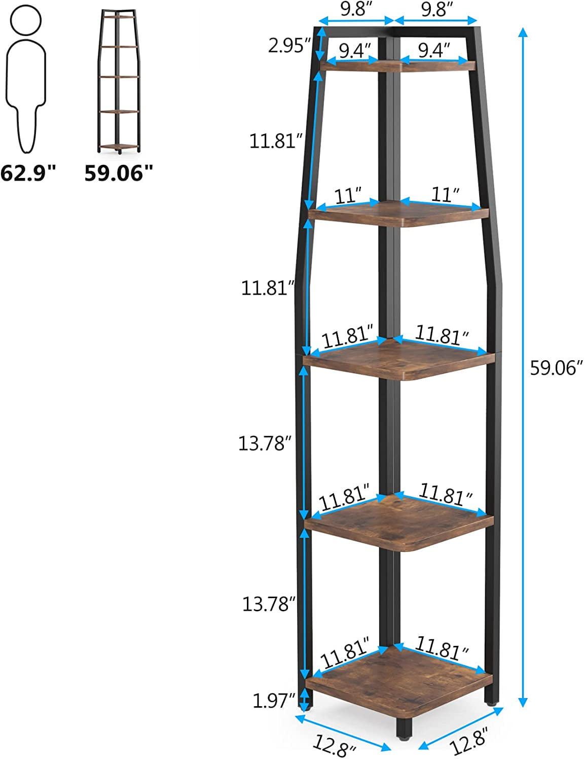 Buy Tribesigns 5Tier Corner Shelf, 59 Inch Rustic Corner Bookshelf