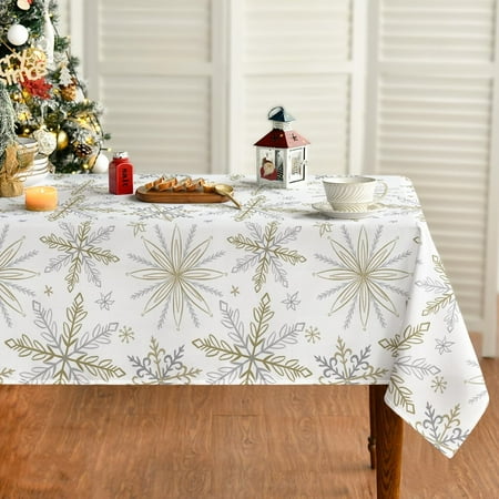 

Christmas Tablecloth 70×70 Inch Round Simple Snow Stick Figure Washable Table Cover for Party Picnic Dinner Decor