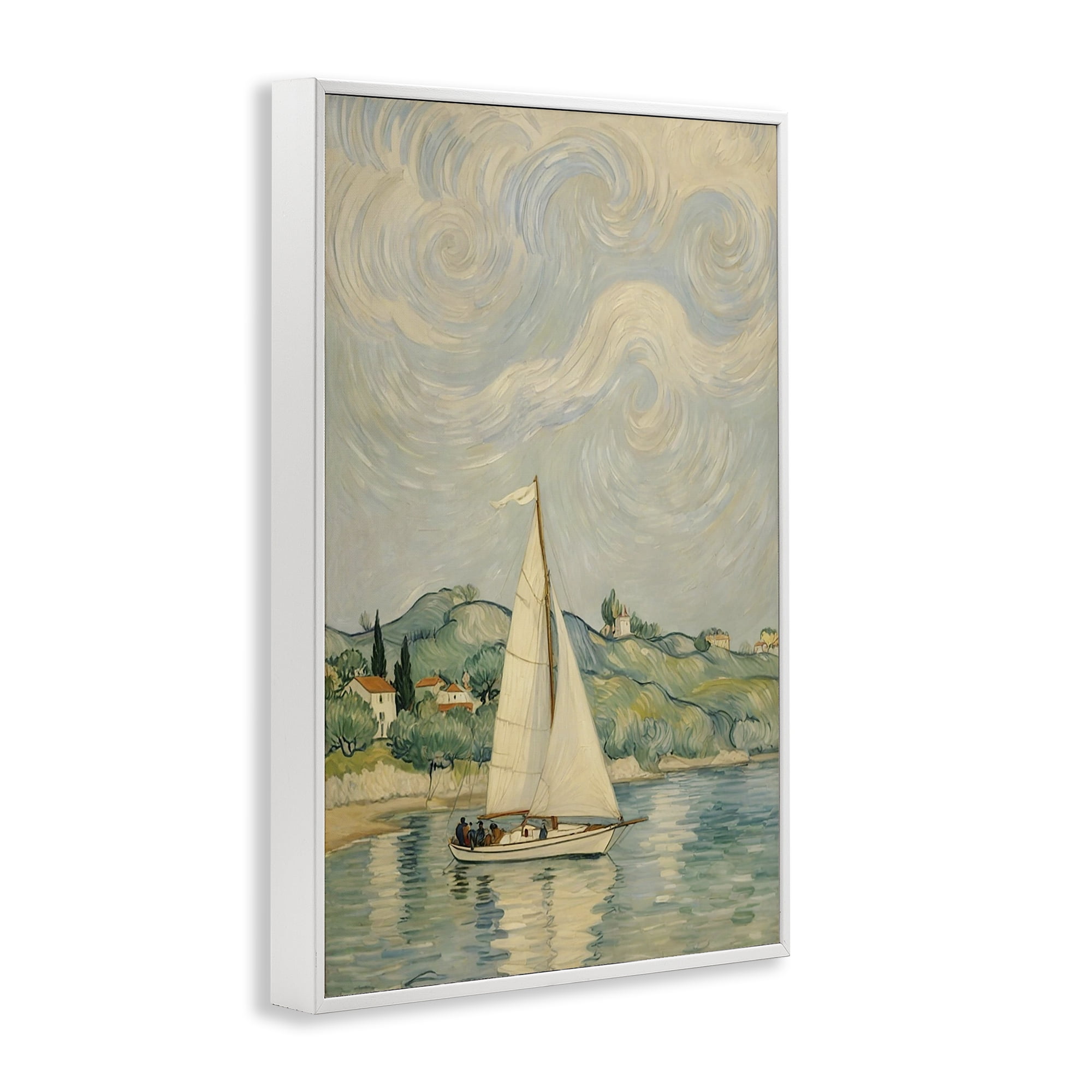 Stupell Industries Sailboat Beneath Swirling Clouds White Framed Giclee Art, design by Angie Hawke