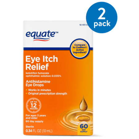 (2 Pack) Equate Eye Itch Relief Antihistamine Eyedrops, 60 Ct, 0.34