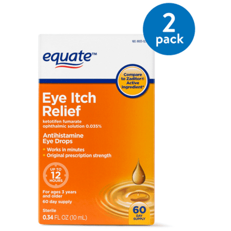 Brilliant Eye - (2 Pack) Equate Eye Itch Relief Antihistamine Eyedrops, 60 Ct, 0.34 Oz