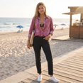 thumbnail image 6 of UDAUDU Women Button Down Denim Shirts Casual Long Sleeve V Neck Fall Fashion Blouse Crop Top Jackets Wine XL, 6 of 8