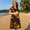 thumbnail image 4 of Goofa Orange Lightning Pattern Women Summer Short Sleeve Midi Dress with Pockets Casual Aline Flowy Tshirt Dress Vocation Beach Sundress, 4 of 6