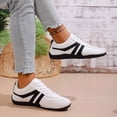 thumbnail image 3 of Womens Sneakers Color Block Leather Lace up Tennis Skate Shoes Classic Antislip Soft Sole Trainers Athletic Shoes White Size 9, 3 of 7