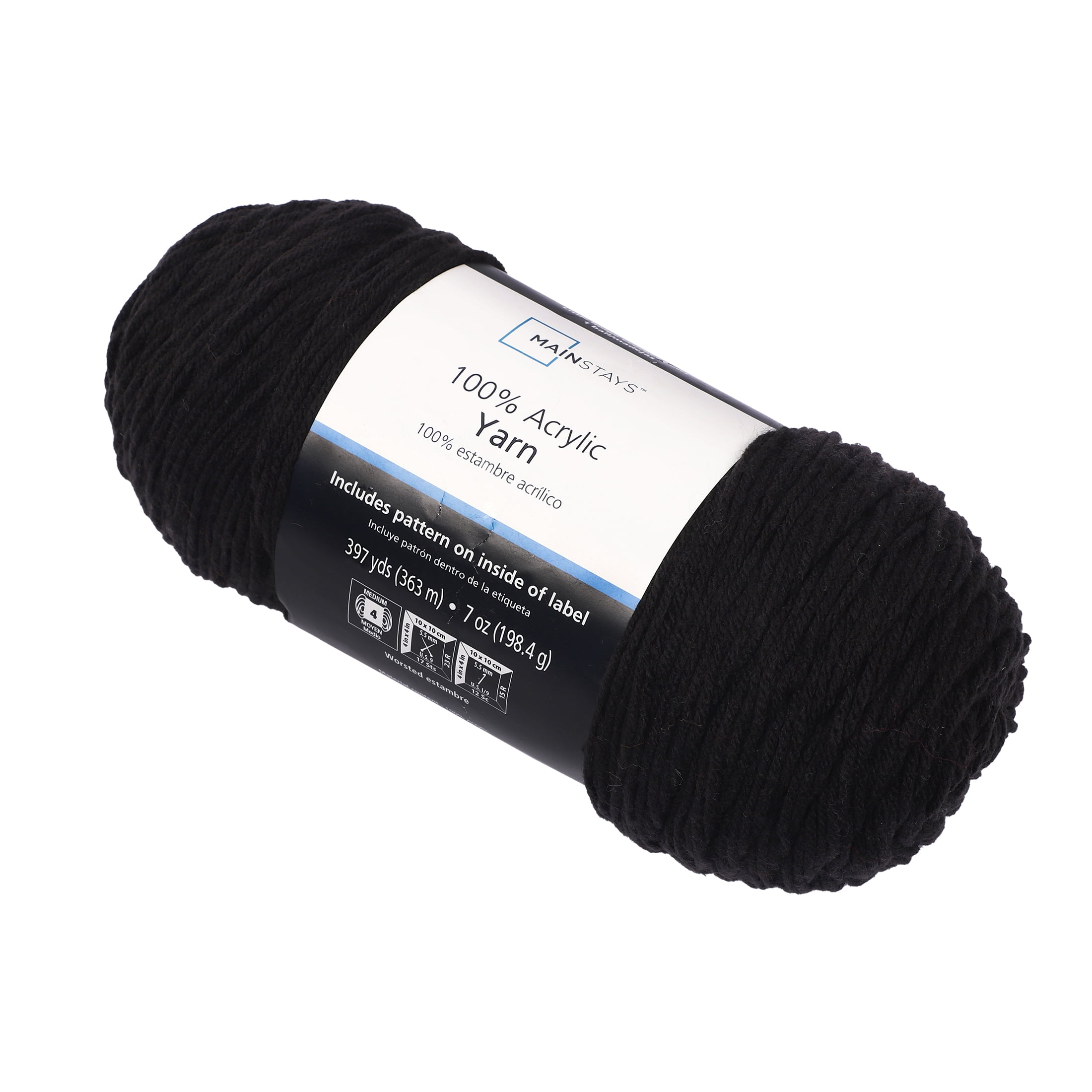 Mainstays Medium Acrylic Black Yarn, 7 oz 397 yards