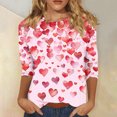 thumbnail image 2 of Valentine's Day Shirts for Women Cute Heart Tees Crewneck 3/4 Sleeve Tops Fashion Summer Tshirts, 2 of 5