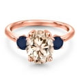thumbnail image 3 of Gem Stone King 2.70 Ct Oval Peach Morganite Blue Sapphire 18K Rose Gold Plated Silver Ring, 3 of 6