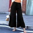 thumbnail image 2 of XFLWAM Women's Boho Elastic High Waisted Ruffle Hem Wide Leg Palazzo Pants Baggy Drawstring Trousers Black S, 2 of 8