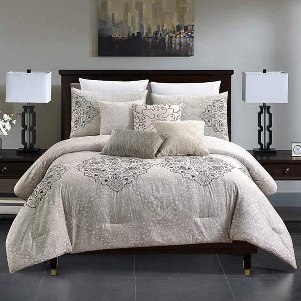 Sapphire Home Luxury 7 Piece King, Cal King Grey Bedding Set