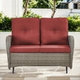 thumbnail image 2 of PARKWELL 5-Piece Outdoor Patio Conversation Set,Wicker 4-Seat High Back Furniture with Glider Loveseat, Swivel Gliders, and Coffee Table,Gray Wicker Red Cushions, 2 of 12