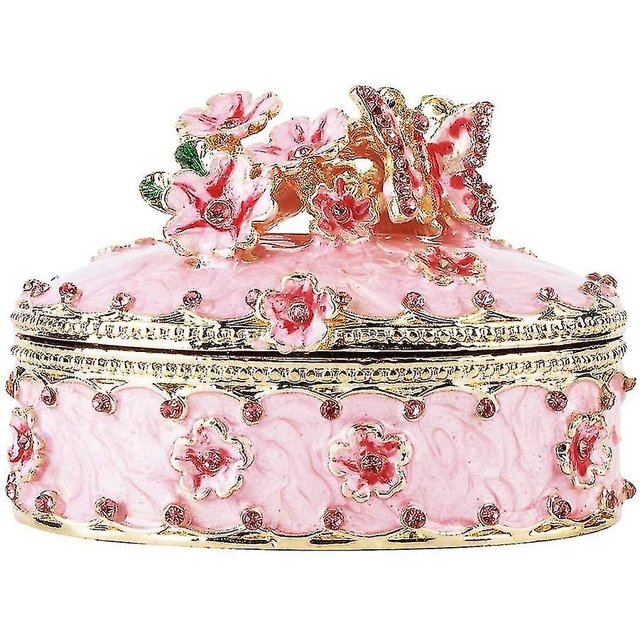 Joyeros de cristal con bisagras, pintados a mano, con diseño de mariposa y flores rosas, para niñas