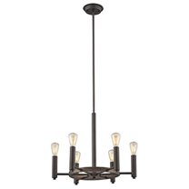 CHLOE Lighting IRONCLAD Industrial-style 6 Light Rubbed Bronze Ceiling Pendant 20" Wide