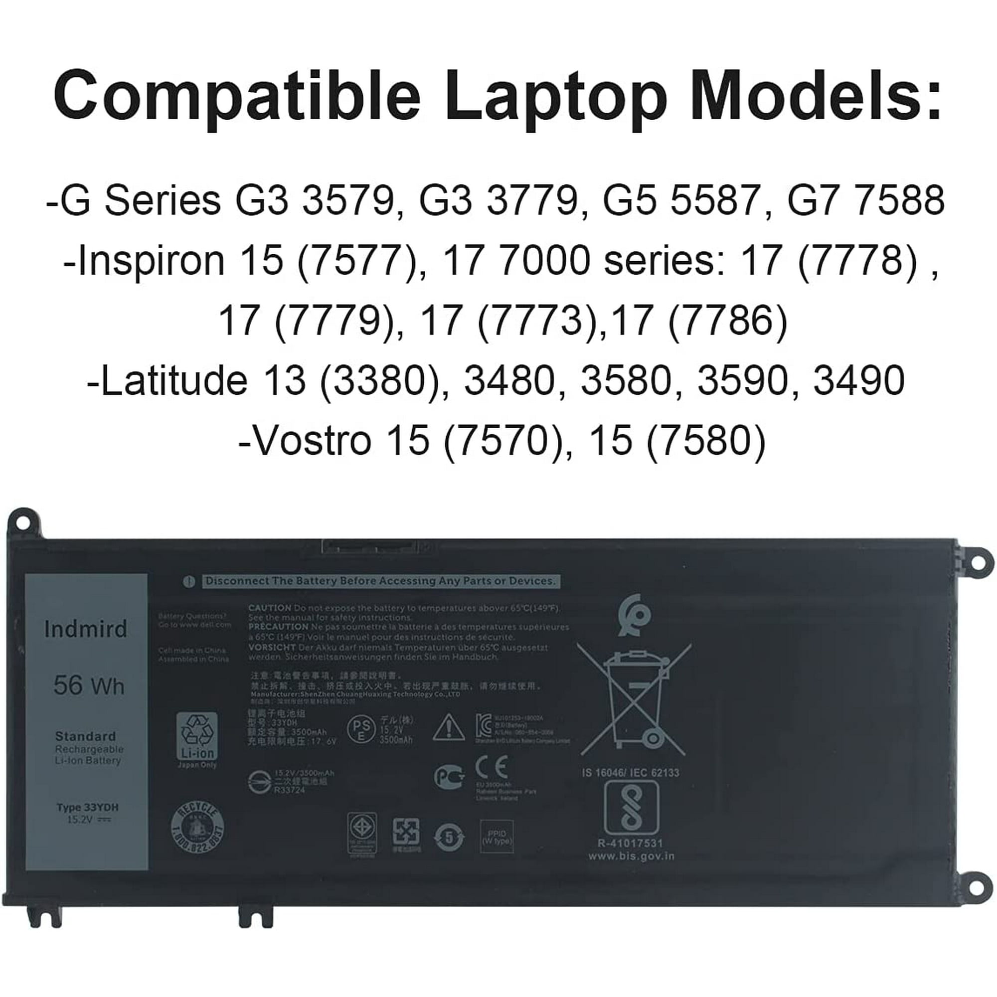 56WH 33YDH Laptop y for Dell Inspiron 17 7000 7778 7779 7786 7773 15 7577 G3 3579 3779 G5 5587 G7 7588 Latitude | Walmart Canada 56WH 33YDH Laptop y for Dell Inspiron 17 7000 7778 7779 7786 7773 15 7577 G3 3579 3779 G5 5587 G7 7588 Latitude | Walmart Canada