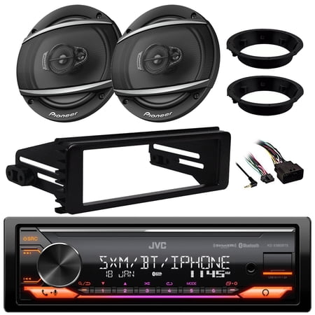 JVC KD-X380BTS Single DIN Bluetooth USB AUX AM/FM Radio Stereo LED Illumination SiriusXM Ready Amazon Alexa Car Audio Receiver, JVC 6.5" Speakers & Adapters, 98-13 FLHT Harley FLHX In-Dash Kit