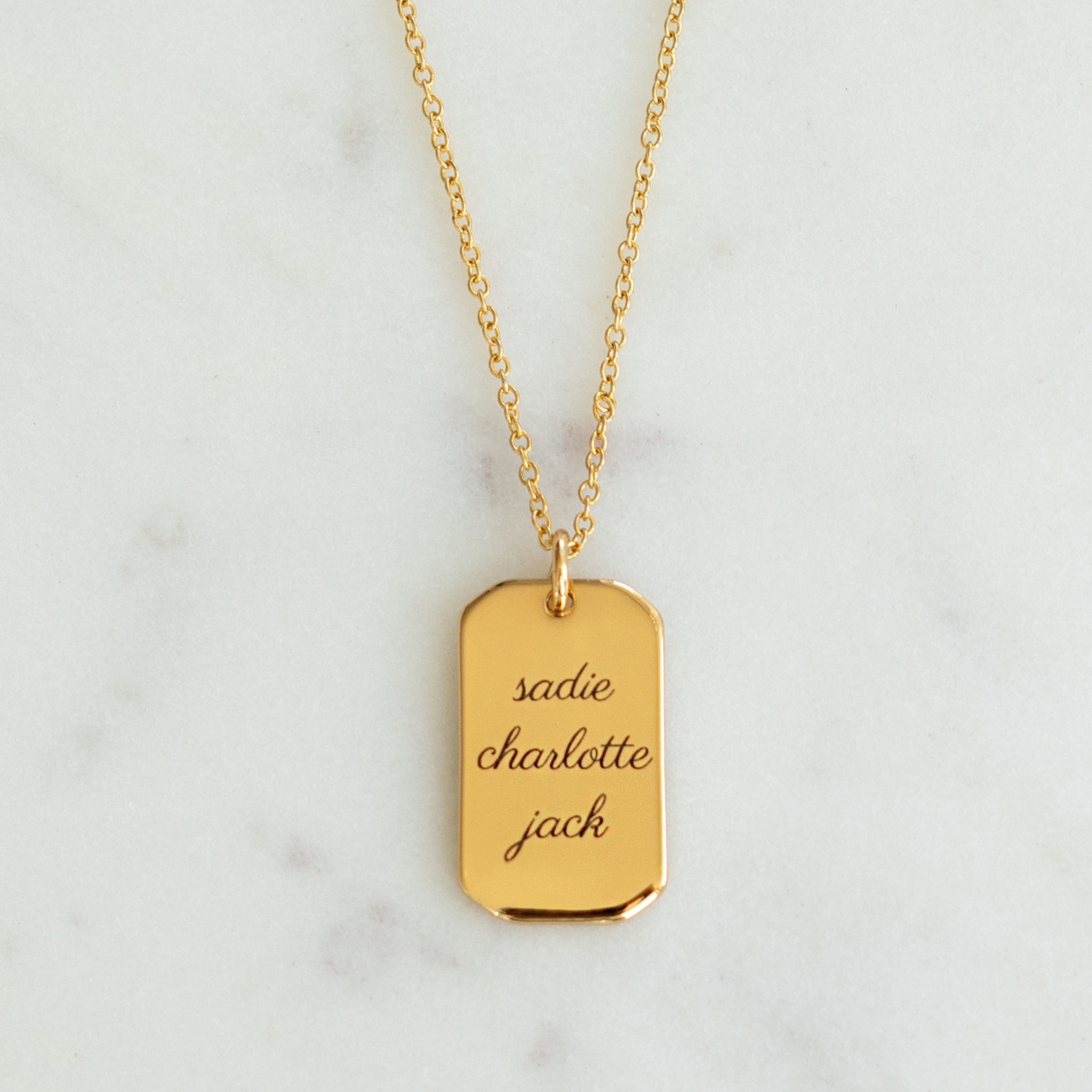 Engraved Rectangle Gold Tag Necklace