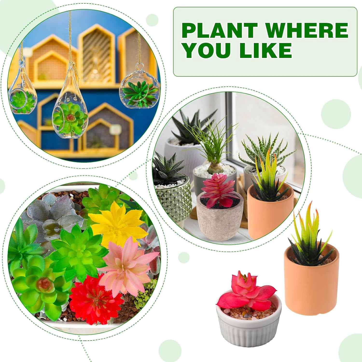 50 Pcs Bulk Mini Artificial Succulents Plants Assorted Unpotted Realistic Plants Fake Textured Succulent Picks Realistic Plastic Cactus Stems for Succulent Garden Home Decor (Large Style)