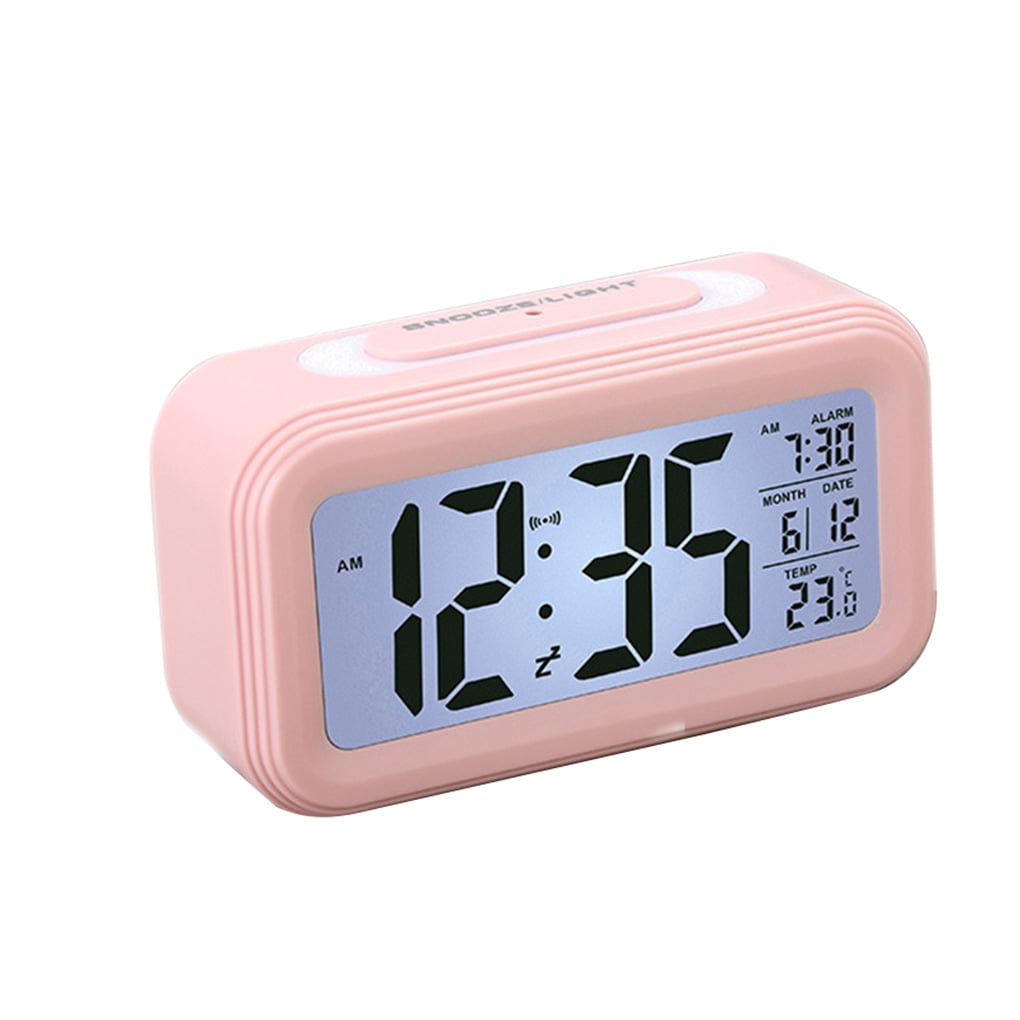 Temperature Digital Electronic Alarm Clock Backlight Calendar Snooze Function Bedside Alarm Clocks,Pink